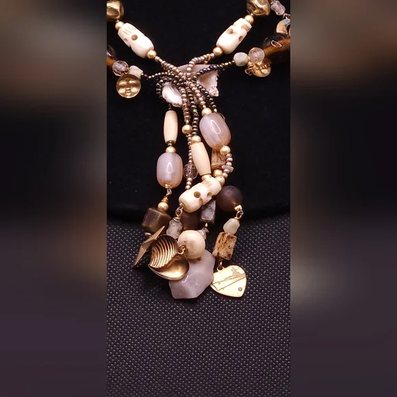 Unique Handcrafted Beaded Boho Tassel Necklace With Charms And Skull Beads - Picture 2 of 7